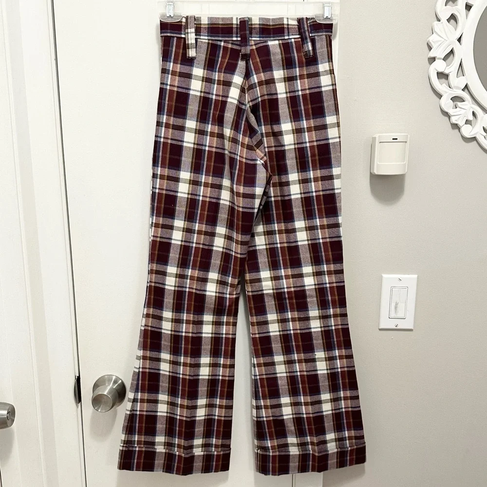 Vintage Danny Dare Plaid Flare Pants Boys 12 Kids Ivory Burgundy grandpacore